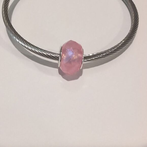 Silver Glittery Pink Faceted Charm for Pandora Style - Picture 2 of 4